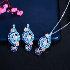 Multicolor Light Blue CZ Infinite Drop Pendant Earrings Necklace Jewelry Set