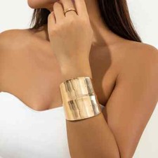Wide Cuff Bangle Statement Bracelet Minimalist Exaggerate Gold Silver Asymmetric