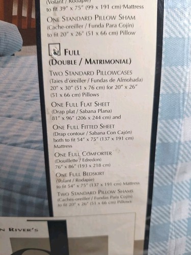 Vtg Dan River's Derby Check Full Bed-In-A-Bag Ensemble Blue & White Plaid Set - Picture 2 of 15