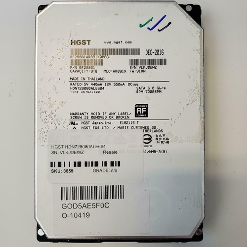 HGST HDN728080ALE604 8TB 3.5" SATA HDD | Grade B