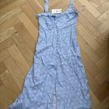 ZARA NEW LINEN BUSTIER MIDI DRESS FLORAL PRINT SKY BLUE BNWT L 2157/056