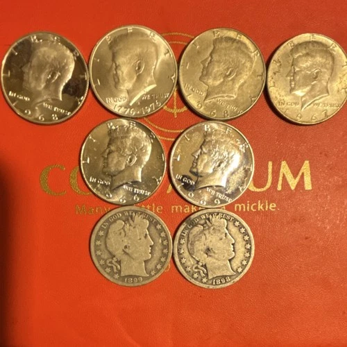 Lot Of 8 Half Dollars. 6 - Kennedy 40% Silver And 2 Barber Half Dollars At 90%