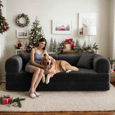78.8'' Boneless Couch 4-in-1 Corduroy Convertible Sleeper Sofa with Pull-Out Bed
