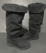 Dziewczęce Rozmiar 12 Maluchy Botki CZARNE ZAMSZ Frędzle Pełny zamek błyskawiczny Modne Kozaki