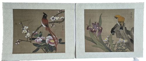Chinese 2 Watercolor Birds/Flowers HUANIAO HUA On Silk Paper Signed 9 1/2x11 1/4 - Picture 4 of 11
