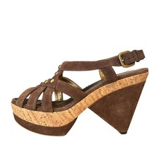 Prada Vintage Y2K Brown Suede Cork Platform Wedge Sandals 38.5