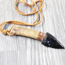 Antler Handle  Obsidian Blade Knife Necklace  #5359  Mountain Man Necklace
