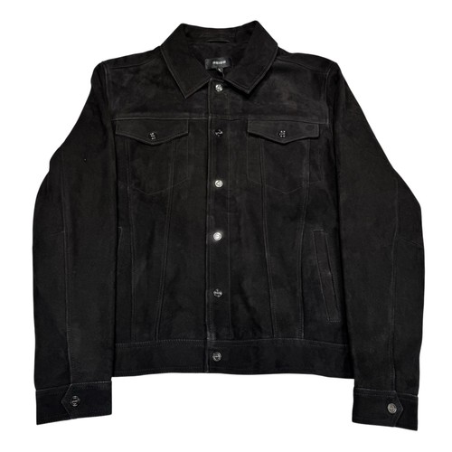 Reiss Eden Suede Leather Jacket Trucker Black Mens XL Collared BNWT £428 - Picture 3 of 15