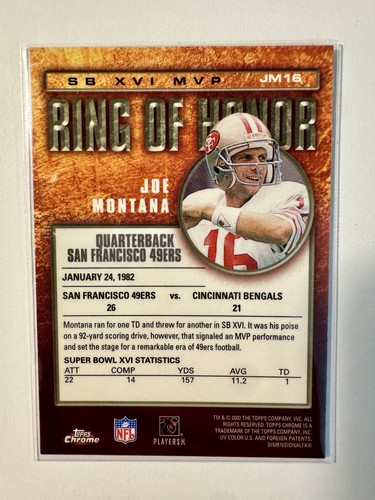 2002 Topps Chrome - Ring of Honor Joe Montana #JM24 - Picture 2 of 2