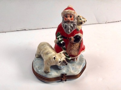 Limoges France Santa with Polar Bears Trinket Box Peint Main Versailles 42/500