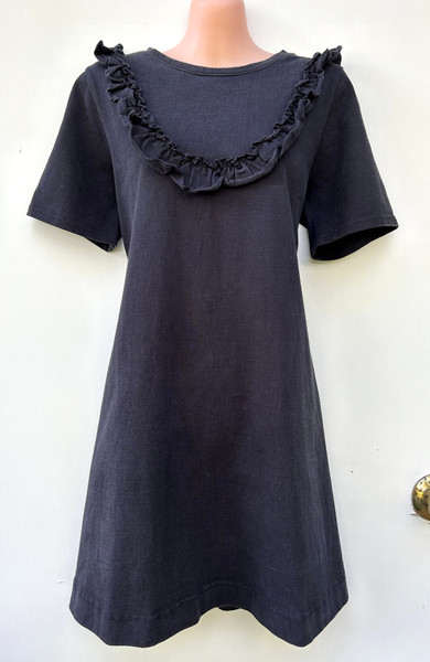 GORMAN A-Line Ruffle Detail Black Stretch Jersey Short Sleeve Pockets Dress 12