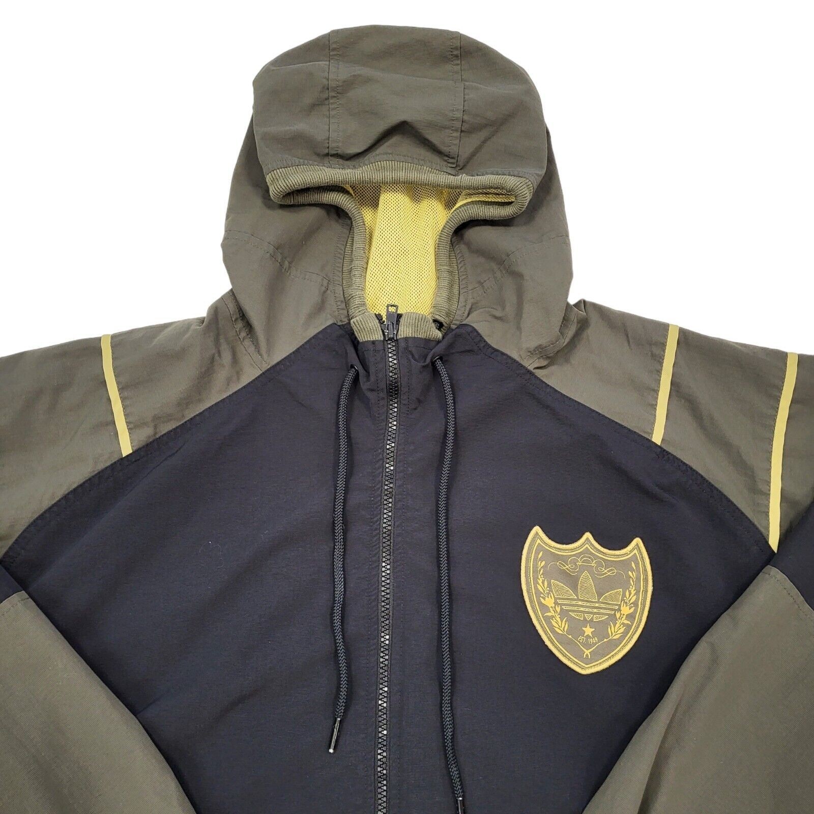 Adidas hooded oversized sports Jacket zipped black green Men's size Large image 2