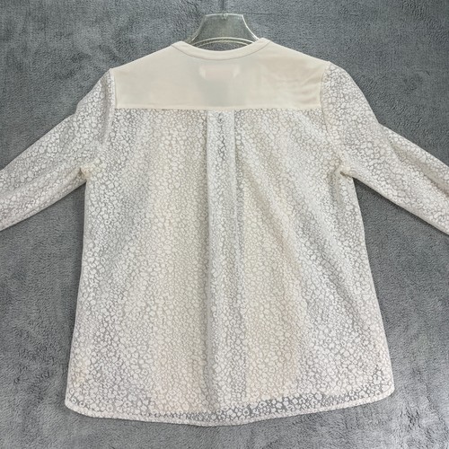 See By Chloe Blouse Top Womens Beige Lace Floral Split Neck Pleated Ruffle Front - Picture 2 of 12