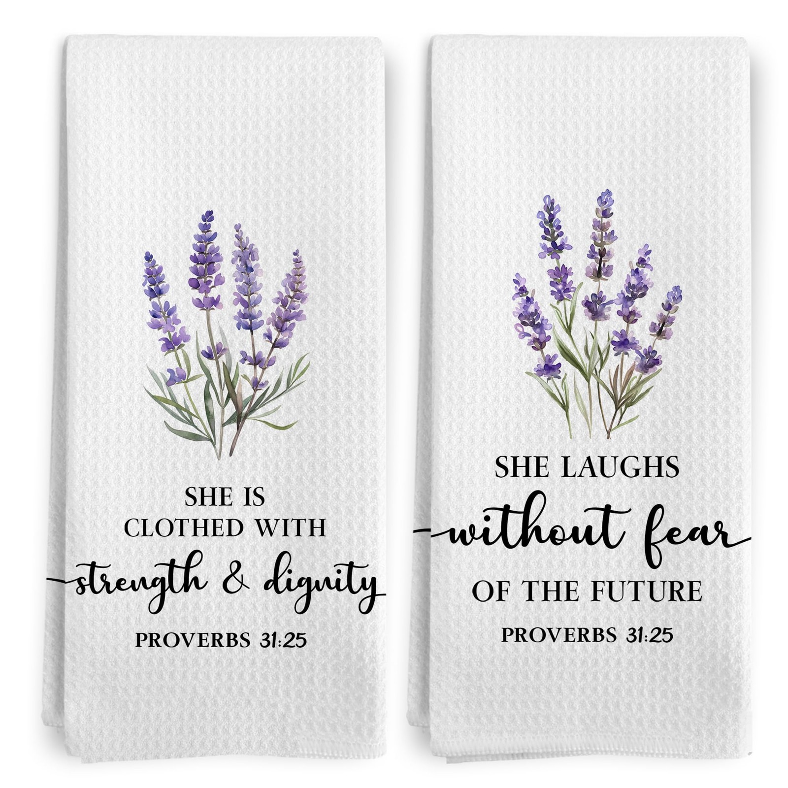 Christian Floral Kitchen Towels, Proverbs 31 Bible Verse Lavender Flower Kitc...