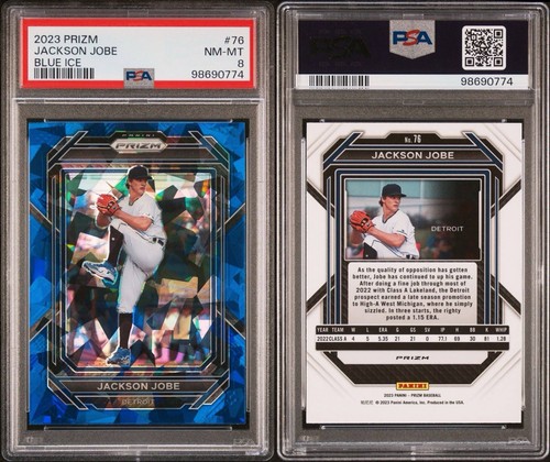 2023 Prizm Jackson Jobe Blue Ice Prizm #76 Tigers PSA Near Mint-Mint Pop 1! - Picture 3 of 3