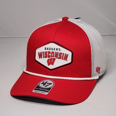 #ad Wisconsin Badgers #x27;47 Trucker Hat Cap Rope Snapback Adjustable Red White $23.00