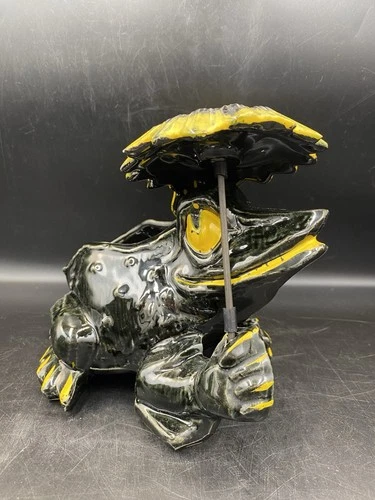 McCoy Black & Yellow Frog Planter With Matching Umbrella Exc Cond 1954