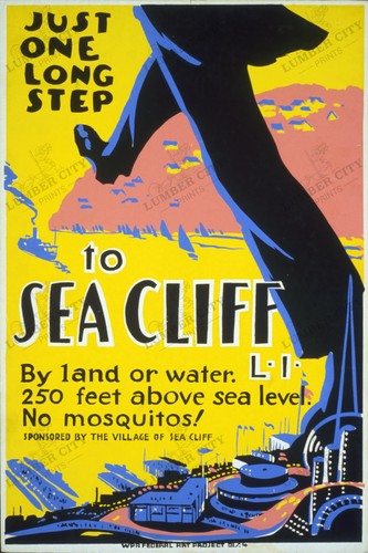 Sea Cliff L.I. Póster de viaje WPA 1939 arte de pared estadounidense de un solo paso - Imagen 1 de 2