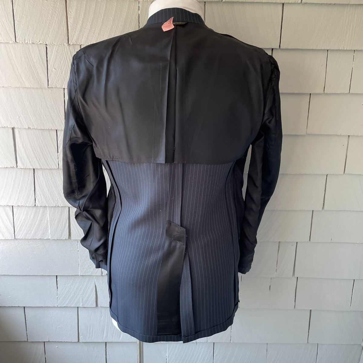 80s Vintage Black & Gray Wool Blend Pinstripe Mens 2pc Swanky Suit Size Chest 42 View 6