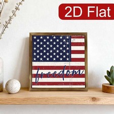 Freedom USA Flag Distressed Wooden Plaque 4th of July Patriotic Farmhouse Decor