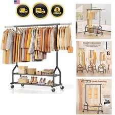 Heavy Duty Clothes Rack Load 556 LBS, Rolling Clothing Rack With Shelves, Hei...