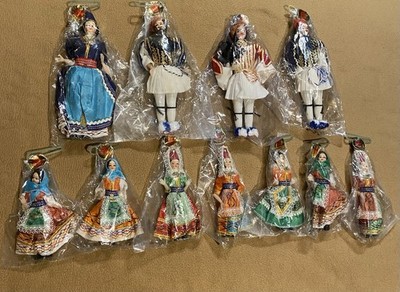 Lot Of 11 Vintage Greek Evelt Souvenir Dolls Dressed In Traditional Attire