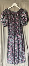 Act 1 Vintage 80s Floral Dress Size 10 Puff Sleeve Midi Drop Waist