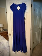 ADRIANNA PAPELL Royal Blue V-Neck Cap Sleeve Mermaid Crepe Maxi Gown Dress 8 NWT