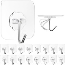 ZESLMG Adhesive Wall Hooks for Hanging, 16 Pack Self 16 Regular Hook, Clear