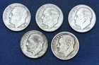 1947-P (3), 1947-D, 1947-S  Roosevelt Silver Dimes , 5 coin lot