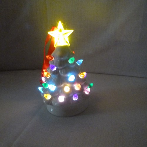 Mr Christmas Light Up Ceramic White Tree w red ribbon (5") Ornament - EUC - Picture 6 of 7