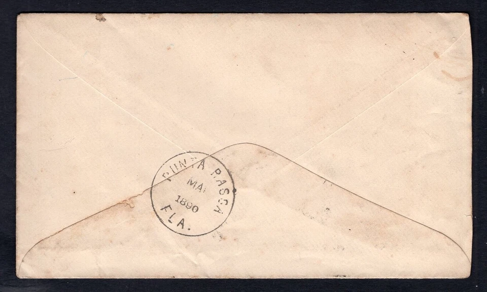 Cubierta de sobre estampada de Estados Unidos Cedar Keys Florida 1890 a Punta Rassa Foto 3 de 3