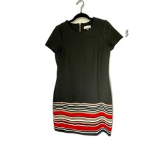 Calvin Klein Black Sheath Dress Size 10 Striped Hem Work