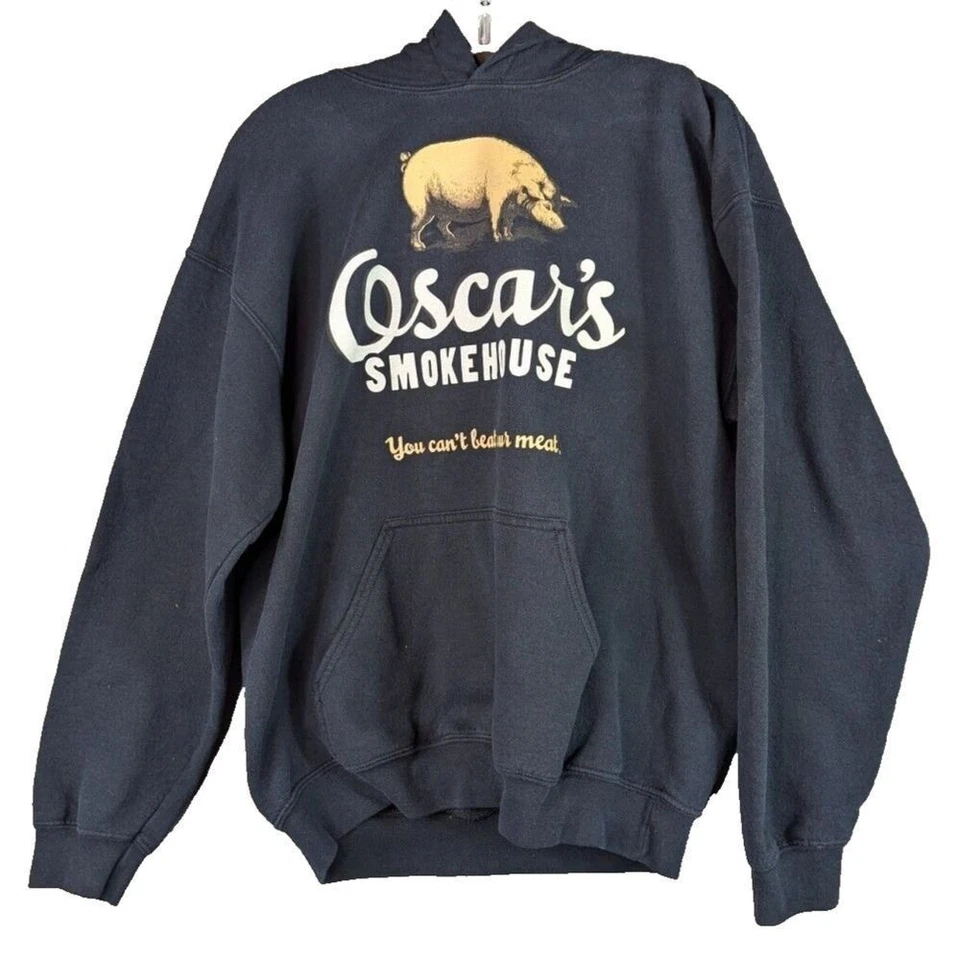 Sudadera Gildan Mezcla Pesada Para Hombre Talla M Oscar's Smokehouse Gráfico Con Capucha Negra Foto 2 de 4