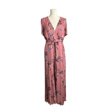 Lulus Wrap Maxi Dress Womens XL Pink Floral Belted Flutter Sleeve Summer Boho