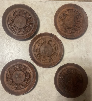 Hand Carved Wooden 5 Piece Coaster Set Made In India