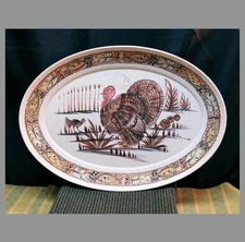 Large Plastic Turkey Platter Elliptical 21" x 15" ~  Humorous Turkey Expression