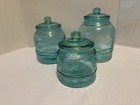 Retired The Pioneer Woman Cassie Teal Embossed Glass Canister 3 Piece Set
