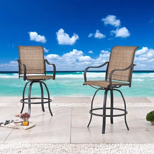 2 Piece Bar Bistro Outdoor Patio Dining Furniture Chair Textilene High Stools...