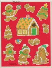 Vintage Hallmark Christmas Sniff Stickers Gingerbread one sheet Flawed Condition