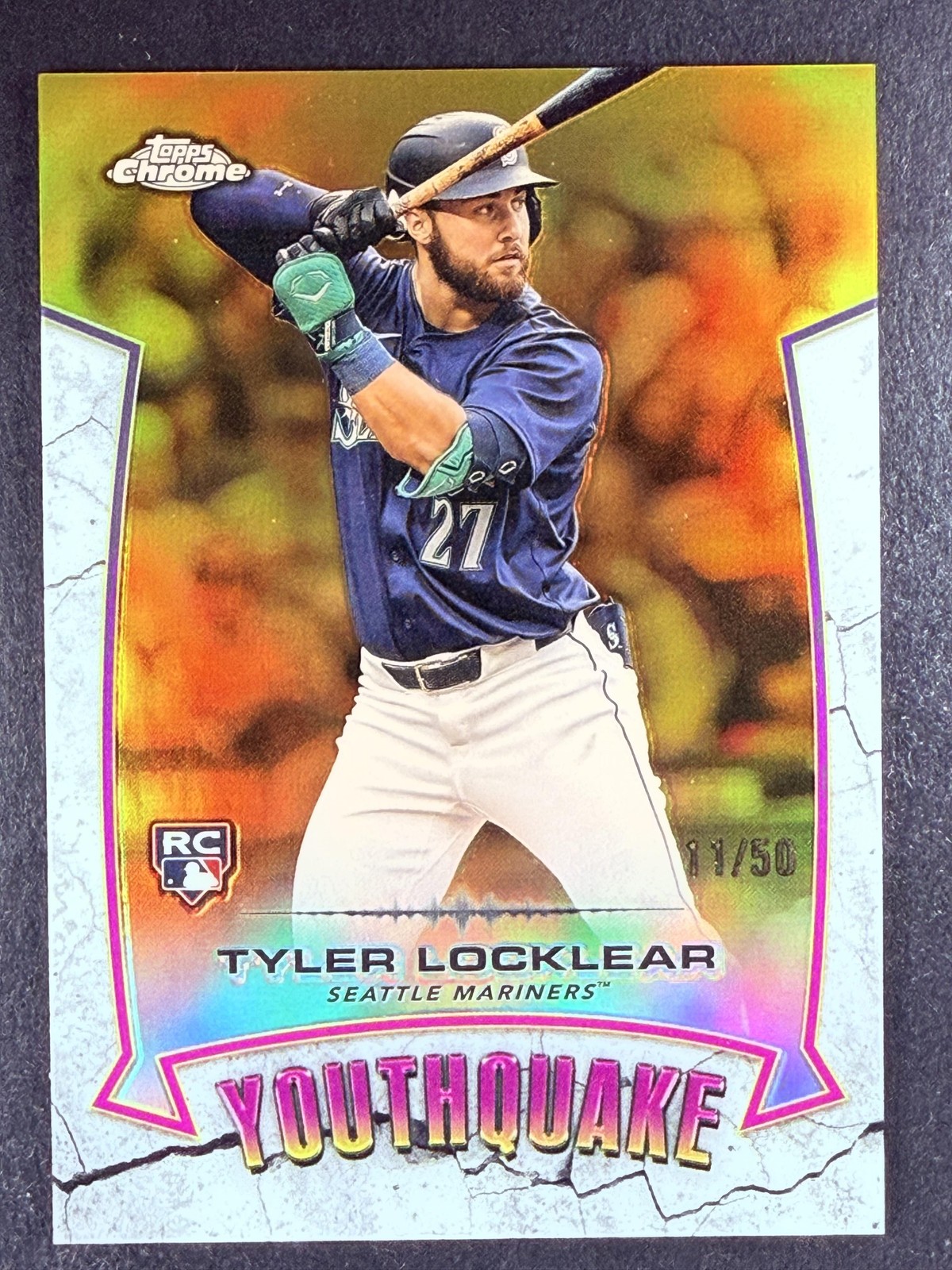 2025 Topps Chrome Tyler Locklear YouthQuake Gold Refractor #/50 SP RC Mariners