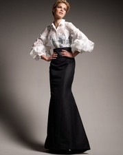 EUC Carolina Herrera black tie white origami top black skirt evening dress gown