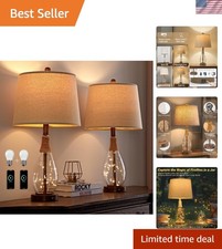 Bedside Table Lamps Set of 2 with USB, Modern Bedside Lamps Retro Farmhouse R...