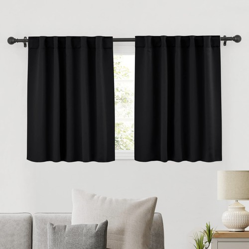 Short Black Curtains for Bedroom, Blackout Thermal Insulated Curtain Tiers Sm...