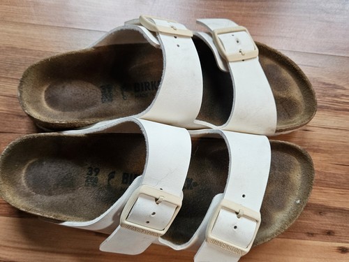 Birkenstock Arizona Women's Ivory Leather Two Strap Big Buckle Sandal Sz 39/US 8 - Picture 2 of 10