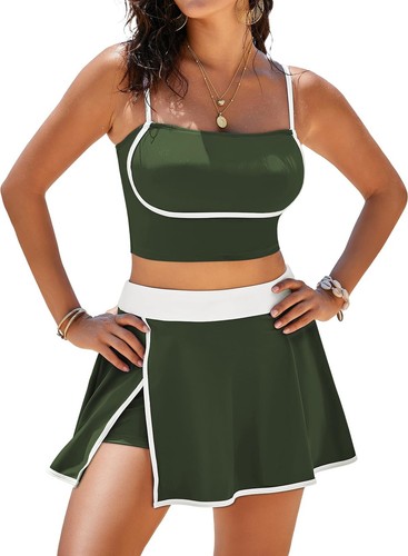 Two Piece Swimsuit for Women Swimwear Trendy Tummy Control High Waist Bikini ...