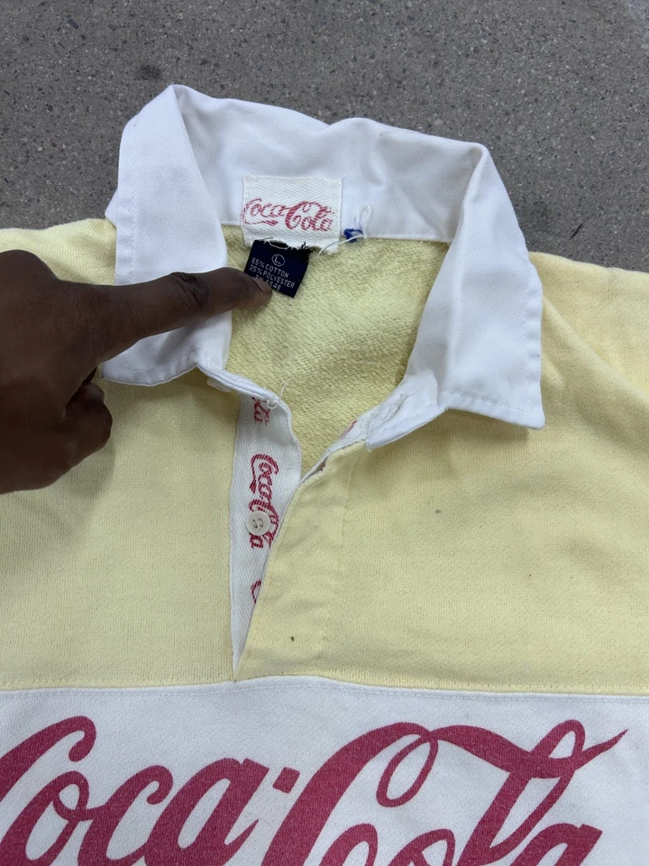 Camisa Rugby Coca Cola Vintage Años 80 Amarilla Mediana Foto 4 de 4