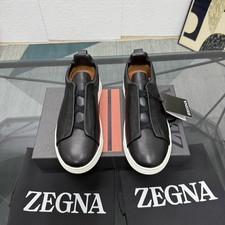 NEW ZEGNA Triple Stitch Men's Black/White Casual Sneakers Comfortable 38-45