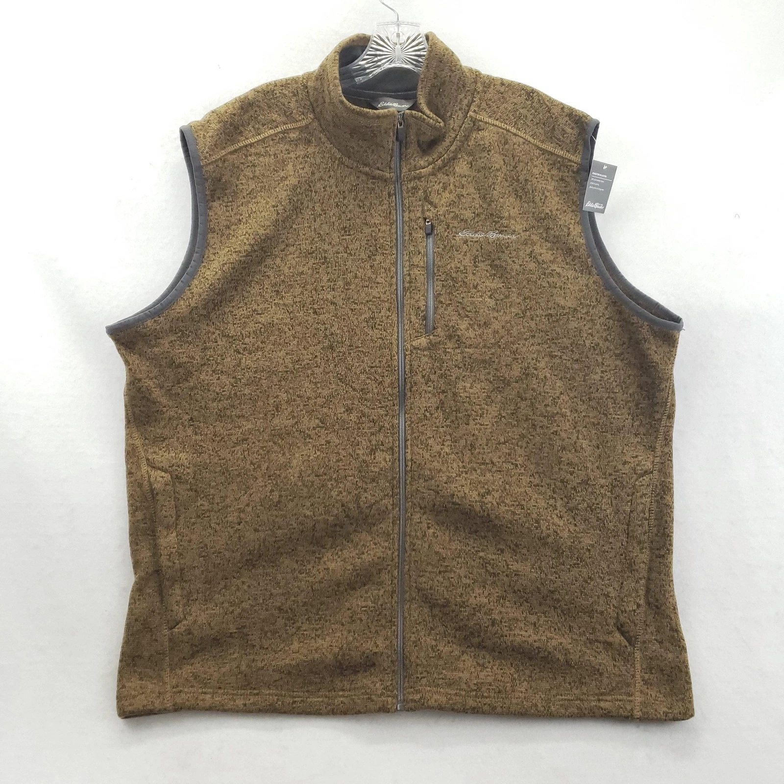 NEW Eddie Bauer Convector Vest Mens XL Brown Sweater Fleece Full Zip Pockets
