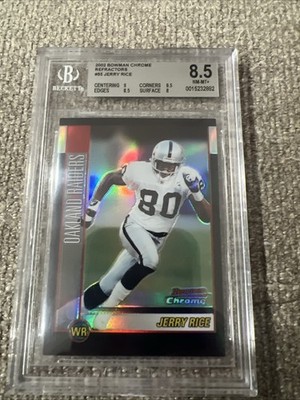 2002 Bowman Chrome Jerry Rice #'d /500 Refractor #55 Raiders BGS 8.5